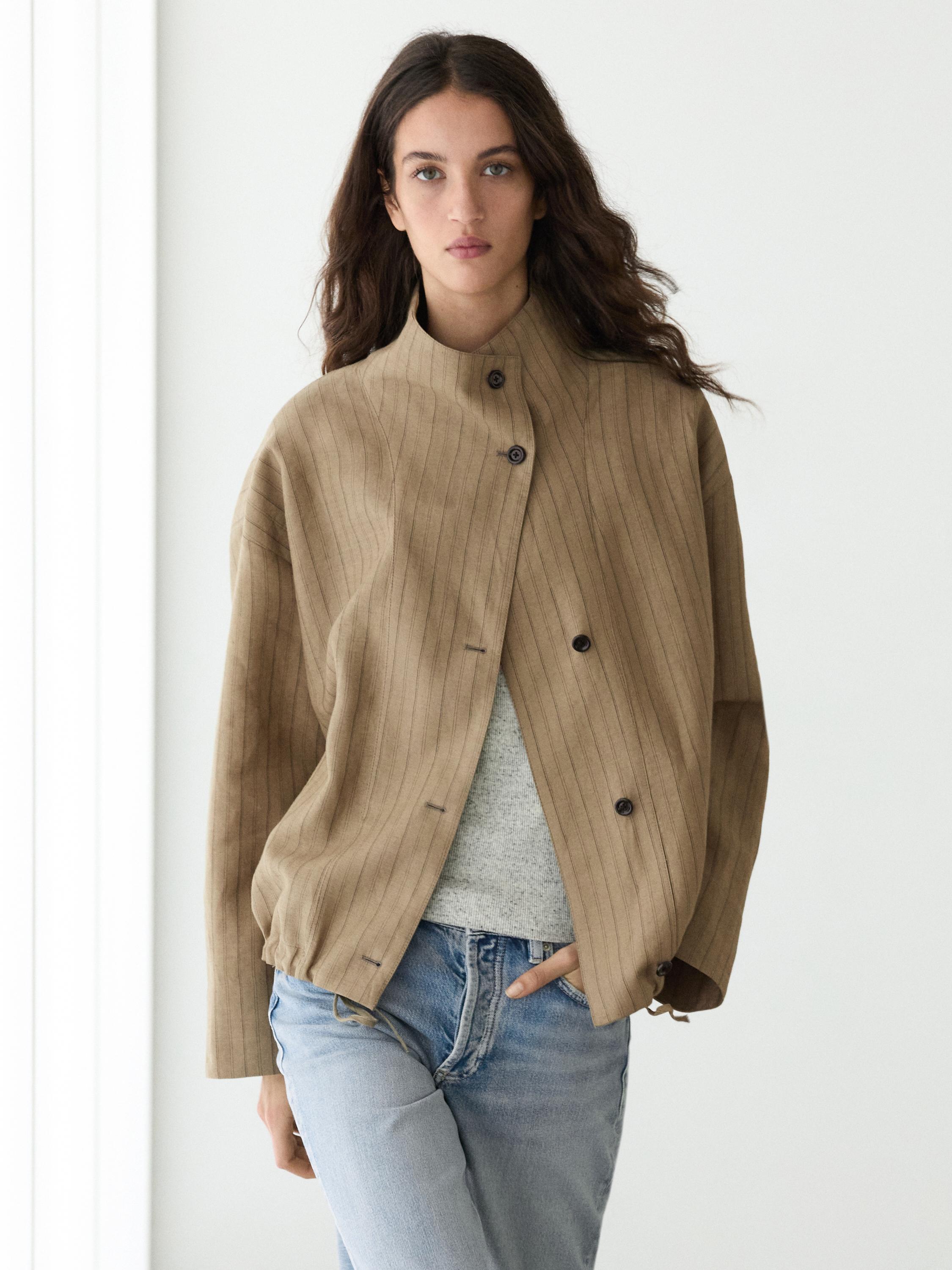 Veste bomber à rayures en mélange de lin